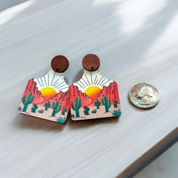 Jewelry - Wooden Cow Tag Earrings